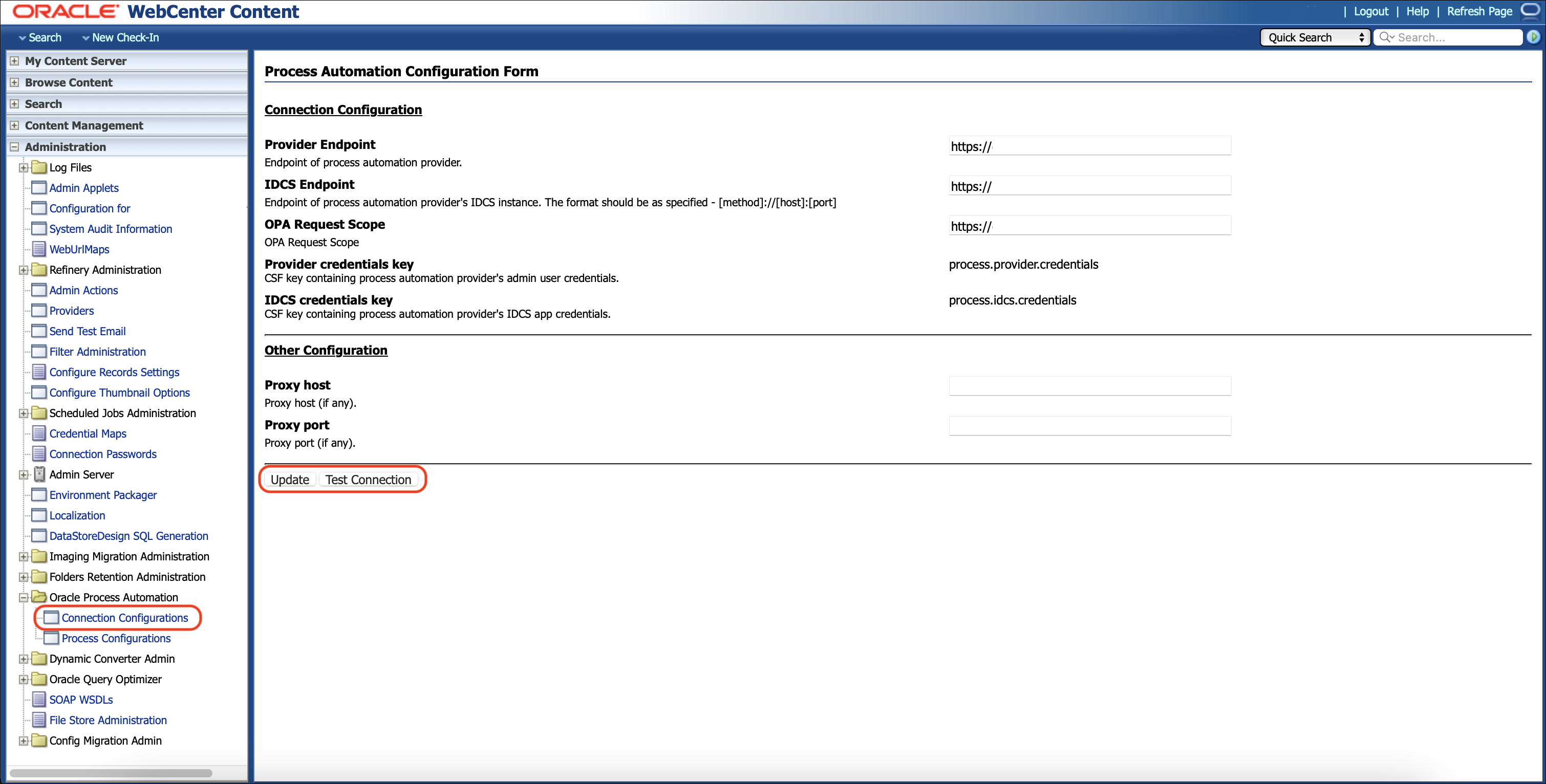 Configuration page