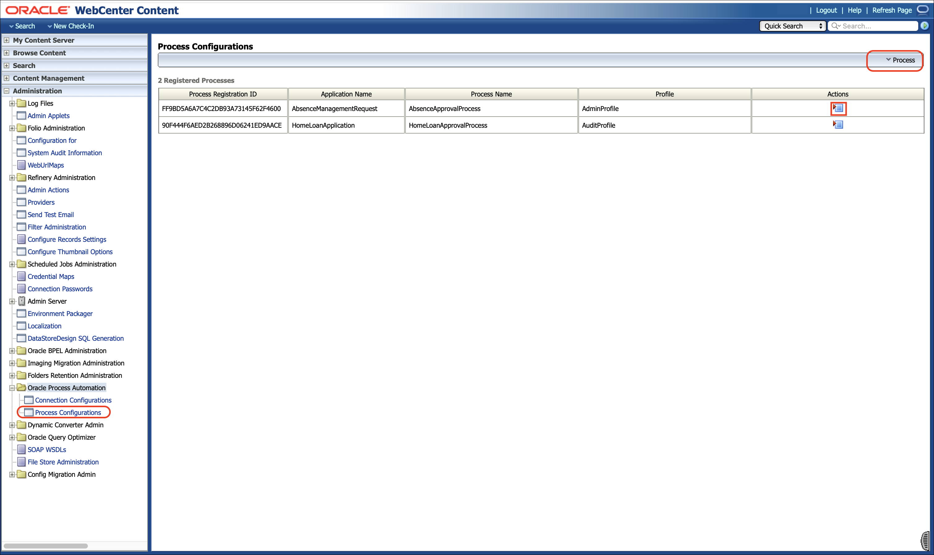 Process listing