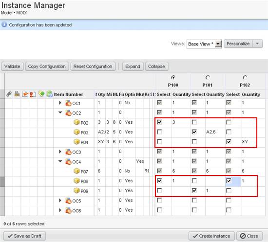 Instance Manager dialog, comparing and modifying instances