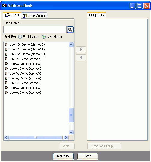 Address book dialog, Java Client