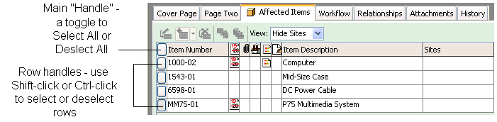 Selecting rows in tables, Java Client