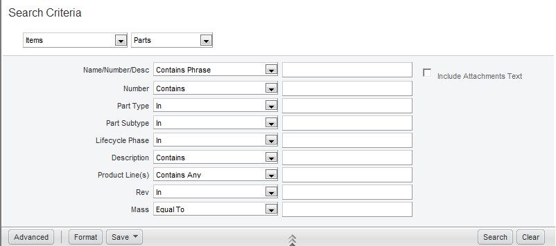 Parametric search window, Web Client