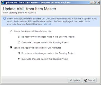 update aml from item master dialog