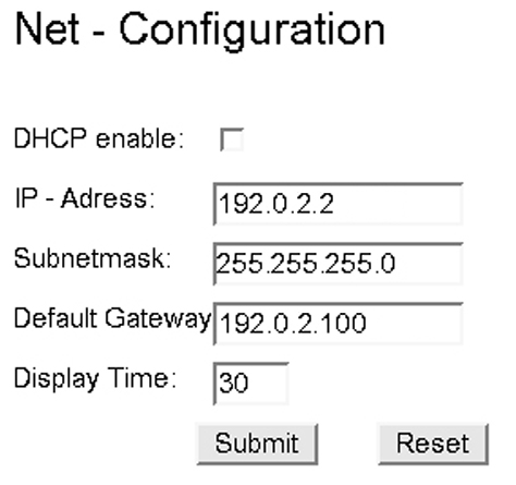 image:Figure showing how to set the Static IP network                                         configuration parameters.