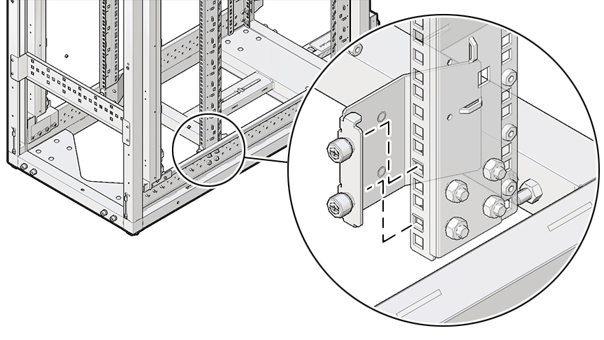 image:Picture of securing HPDU mounting brackets with cage nuts                                     to RETMA rails.
