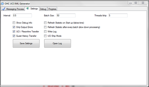 This figure shows the settings in Universal Check In XML Generator.