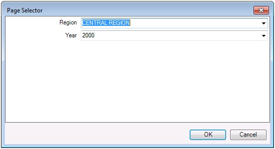 Page Selector Dialog Box with Selections for Region and Year Page Selector Dialog Box with Selections for Region and Year