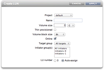 image:Creating a LUN using the BUI