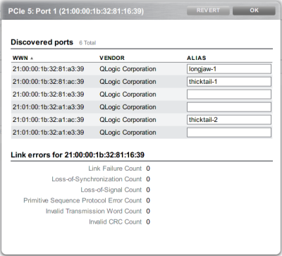 image:Screenshot showing example listing of discovered fibre channel                             ports
