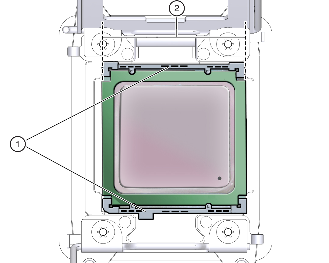 image:Graphic showing an 18-core processor installed in a motherboard                             processor socket.
