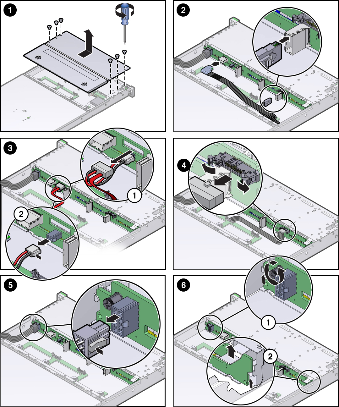 image:Figure showing how to remove the storage drive backplane from                                 the controller.