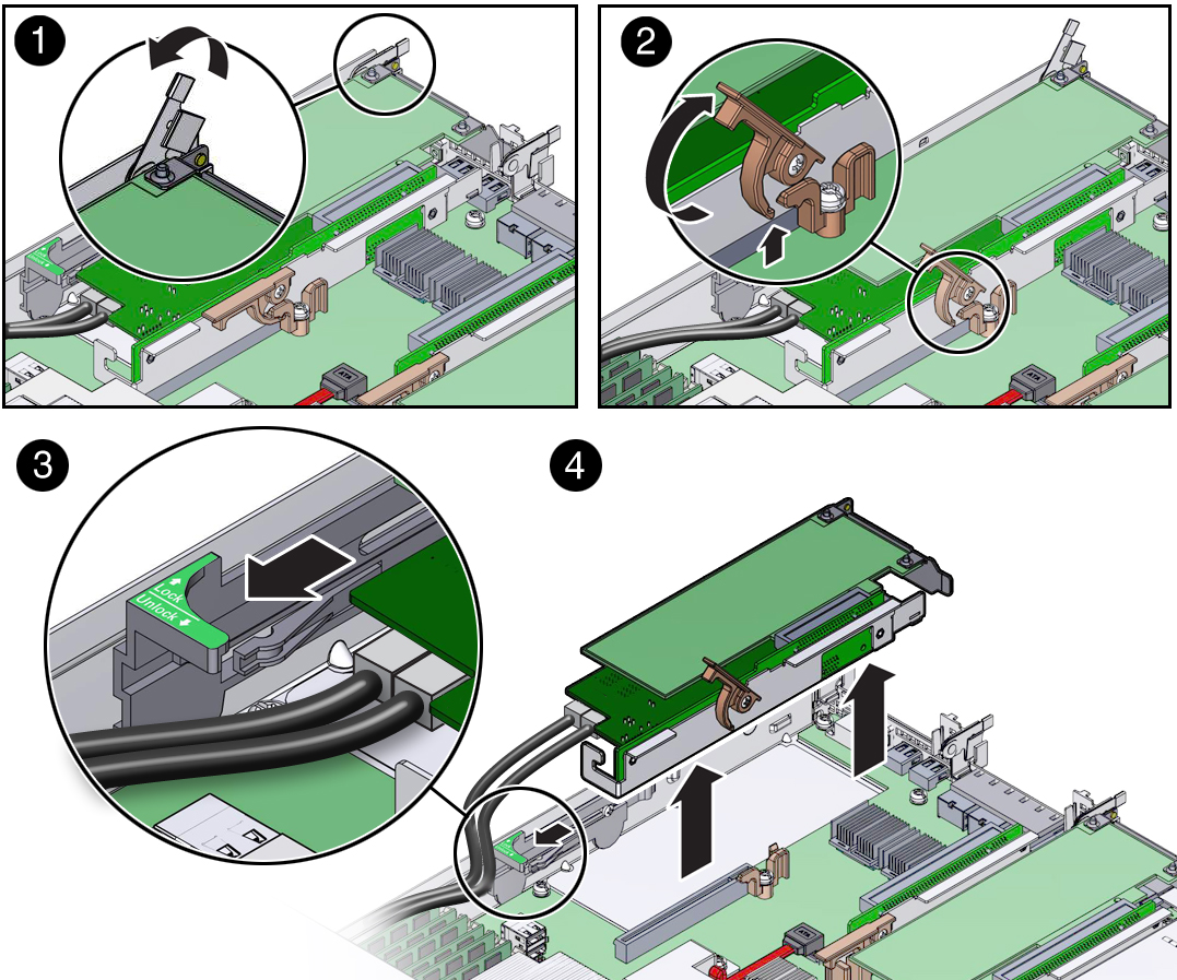 image:Figure showing how to remove the PCIe riser from slot                                 3.