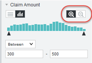 表示範囲を選択するためのトグルがマークされた範囲フィルタ・ヒストグラム