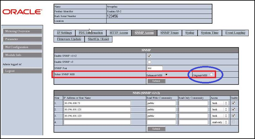 元のMIBの選択のスクリーン・ショットの例
