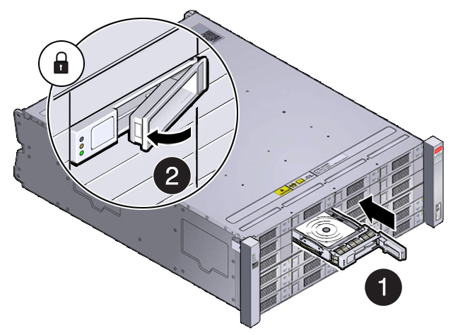 image:Picture showing a new drive being installed into an empty drive slot.