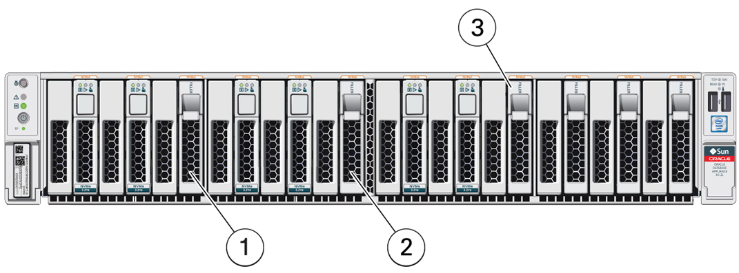 image:Picture showing optional NVMe drive slots for Oracle Database Appliance X6-2L