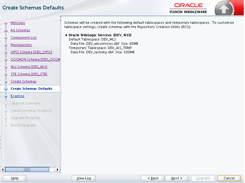 「Create Schemas Default」ページ
