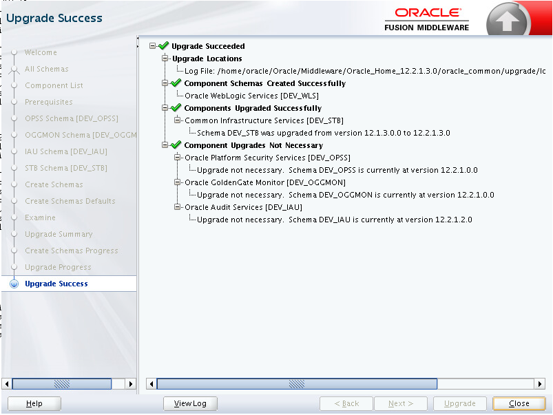 「Upgrade Success」ページです。