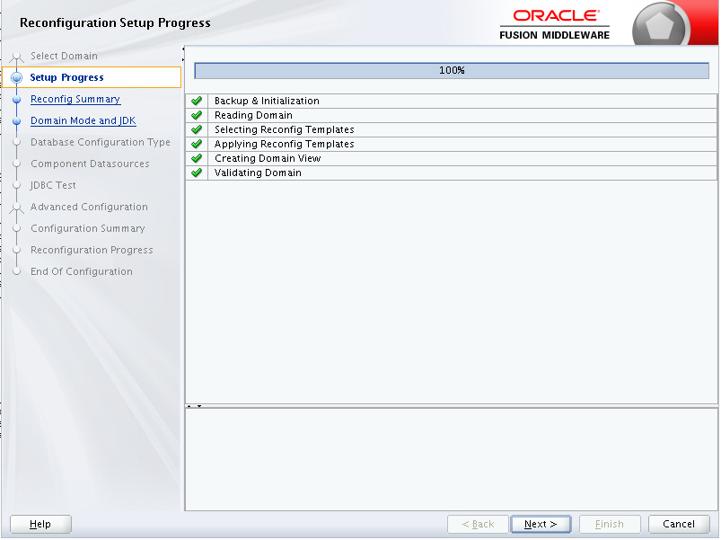 「Reconfiguration Setup Progress」ページです。