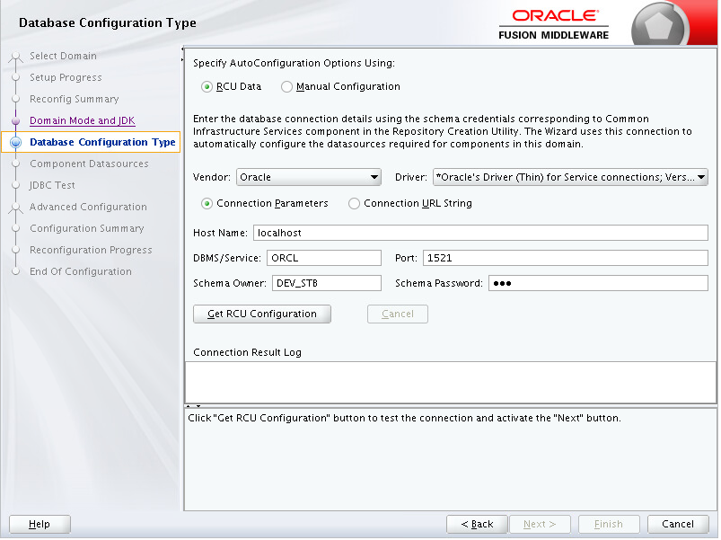「Database Configuration Type」ページ