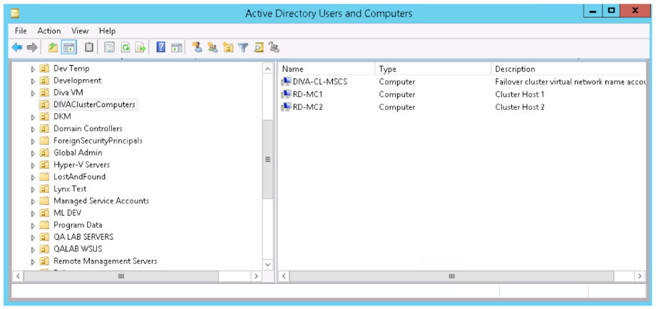 Active Directory Users and Computers 화면