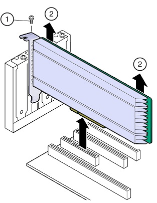 image:Illustration showing Oracle Flash Accelerator F640 PCIe Card v2                             removal from the server