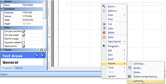 This figure shows the option of using the column feature in Documaker Studio.