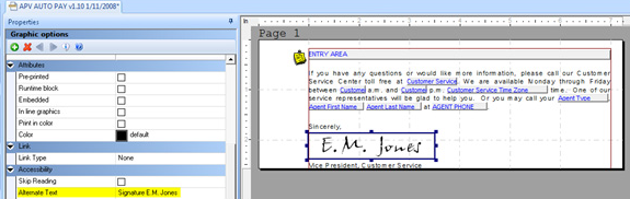 This figure shows the option of using Alternative Text for Images in Documaker Studio.