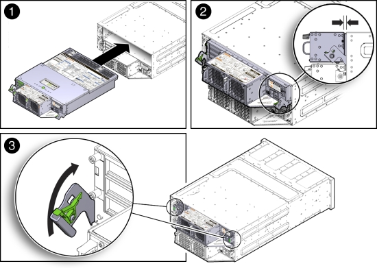 image:Figure showing how to install a server node into the system chassis.