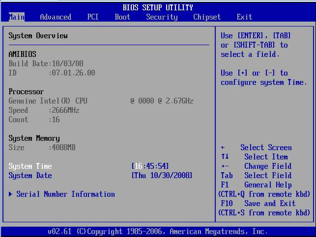 image:Graphic showing BIOS Setup Utility main screen.