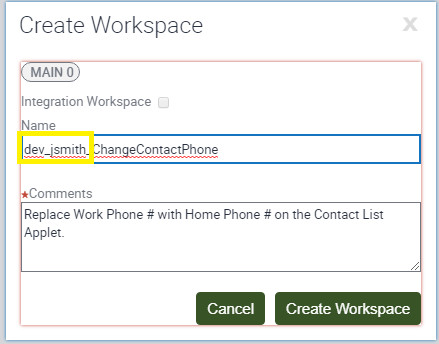 Sample name and description when creating a Workspace.
