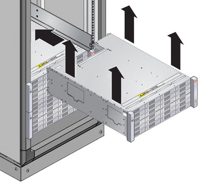 image:Picture showing storage shelf being inserted into a rack.