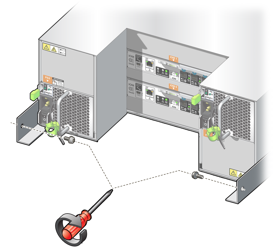 image:Securing the storage array for shipping in a rack.