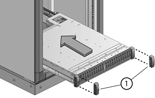 image:Picture of storage shelf partway in rack, with end caps removed.