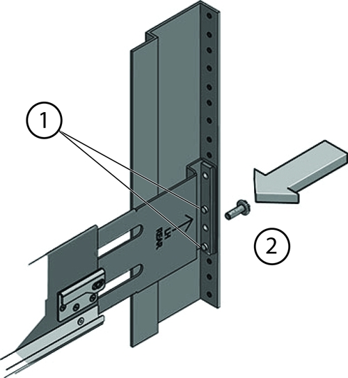 image:Picture of back of rails and rack with numbered callouts.