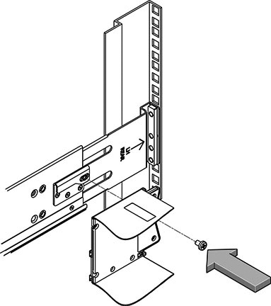 image:Picture of screw used to fasten rear of storage shelf to the rack rail.