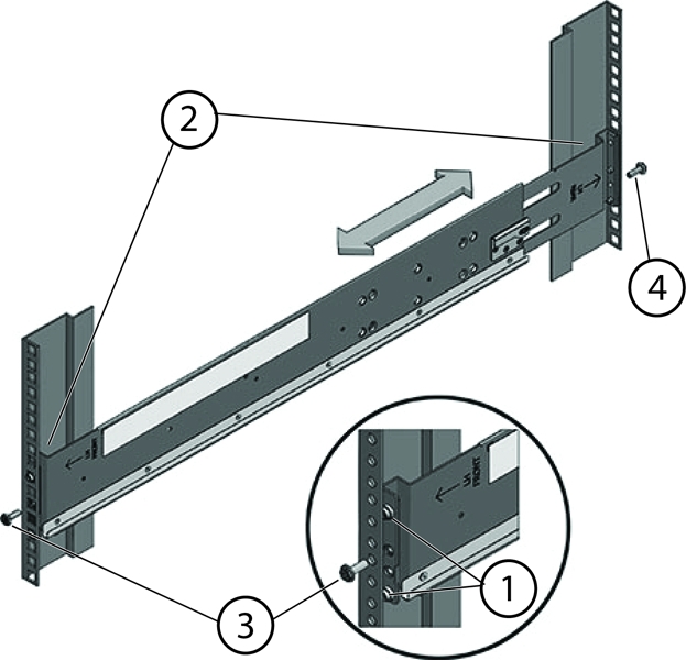 image:Picture of rails and unthreaded rack with numbered callouts