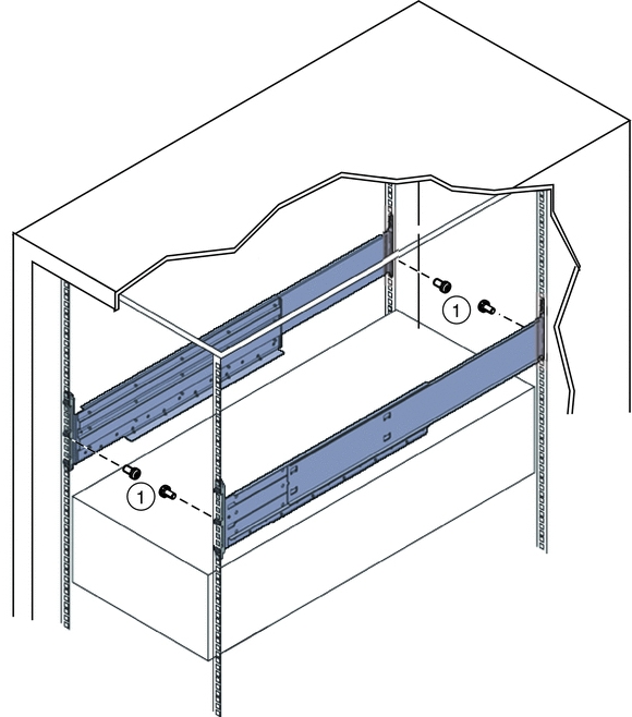 image:Graphic showing how to install the locking screws into the adapter brackets.