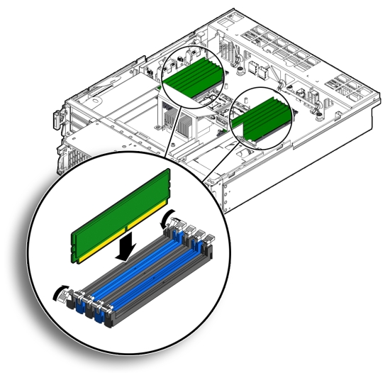 image:Figure showing how to install a DIMM.