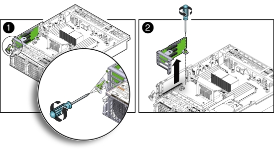 image:Figure showing how to remove the PCIe riser.