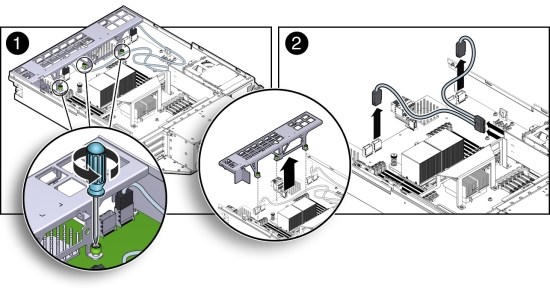 image:Figure showing how to remove cables from the primary HBA PCIe card.