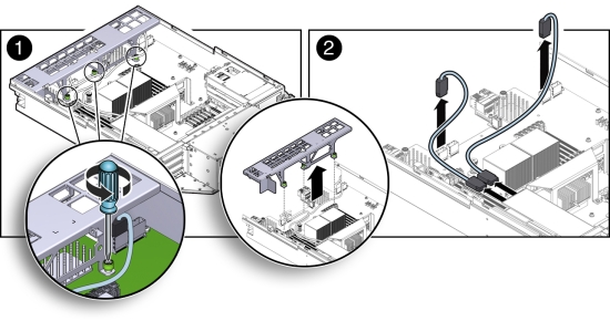 image:Figure showing how to remove cables from the secondary HBA PCIe card.