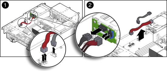 image:Figure showing how to remove the boot disk backplane HDD and power cables.