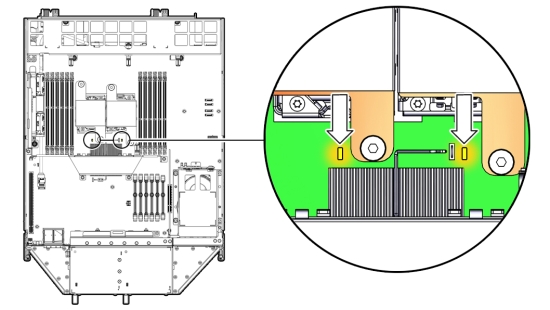 image:Figure showing the location of the CPU fault LEDs.