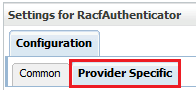 Settings control bar with the Provider Specific tab selected