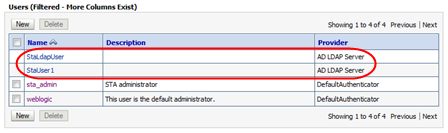 Users table with two external authenticator users noted