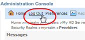 Logout link selected on WebLogic Server Admin console