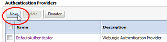 Authentication Providers table with the New button selected