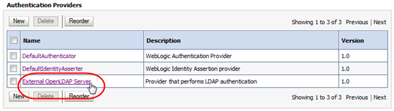 External authentication provider link selected