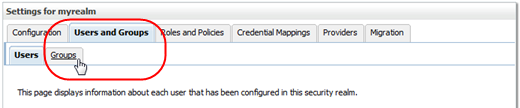 Users and Groups, then Groups tab in Settings for myrealm